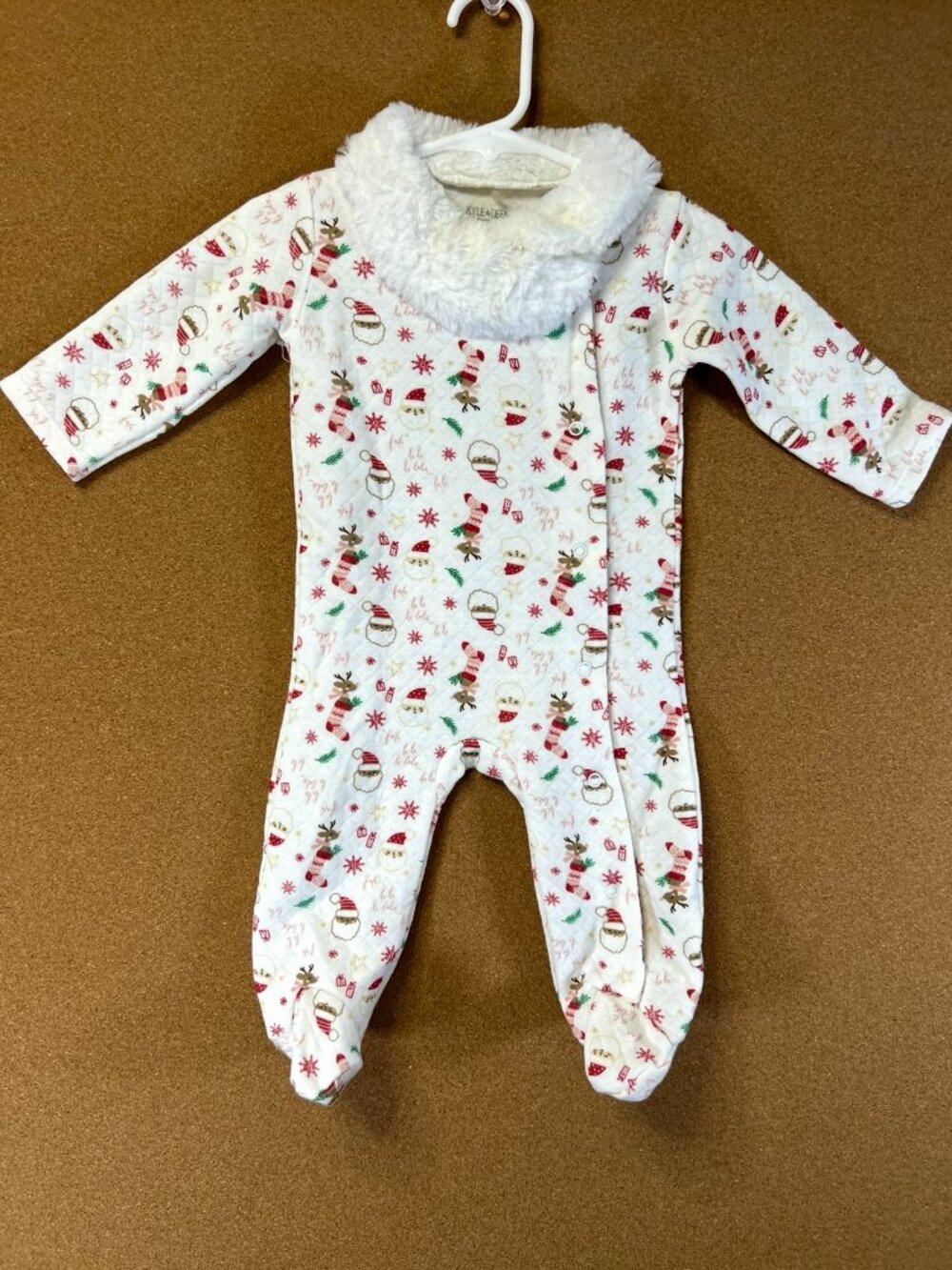 Baby Girl 3-6 Months Christmas Footed Pajama Faux Fur Collar Kyle Deena New York